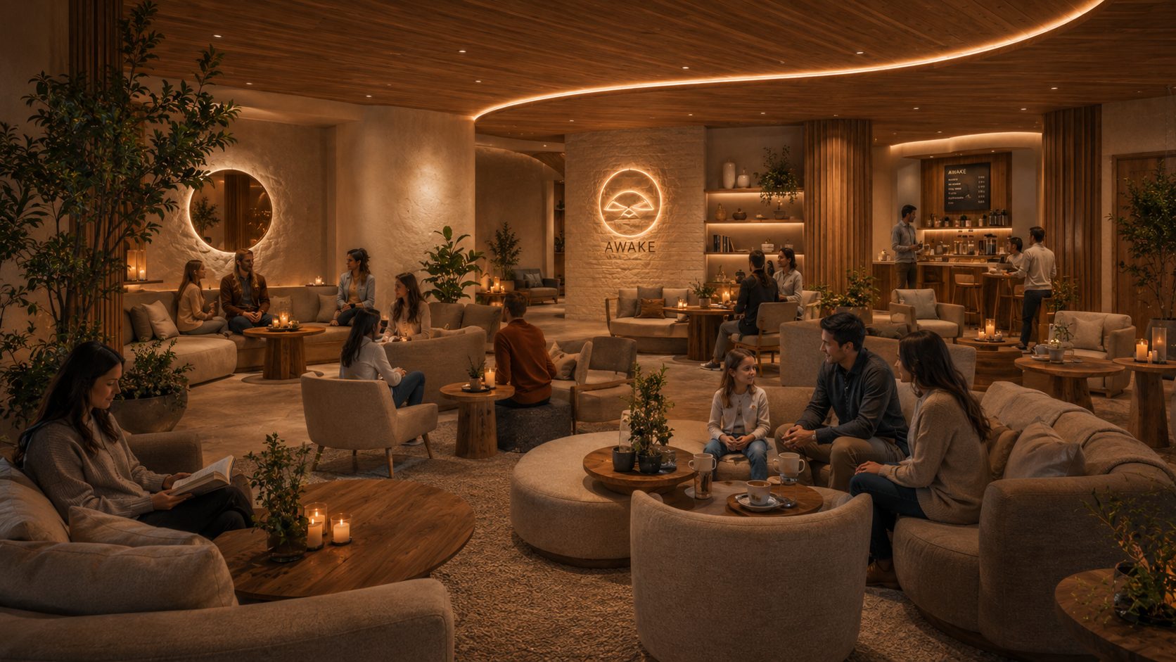 AWAKE Community Lounge — people gathering without being asked to convert