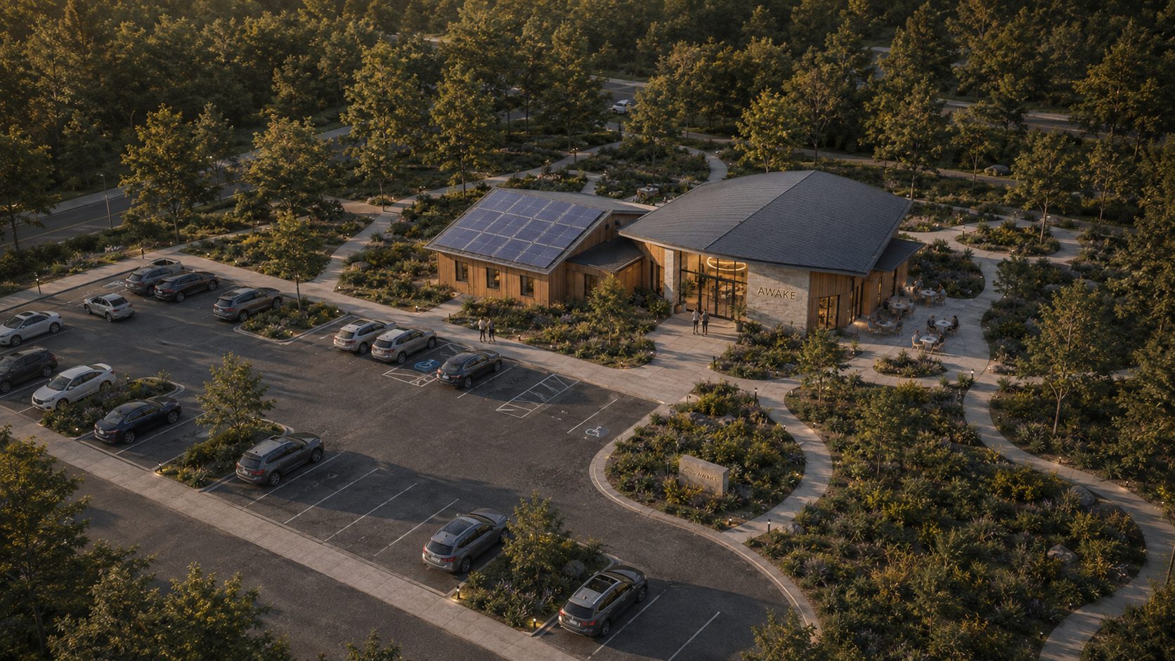 Approved AWAKE Node 01 concept architecture — aerial view